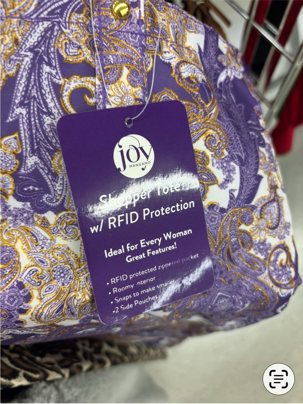 Joy Mangano Purple and Gold Paisley RFID Shopper Tote